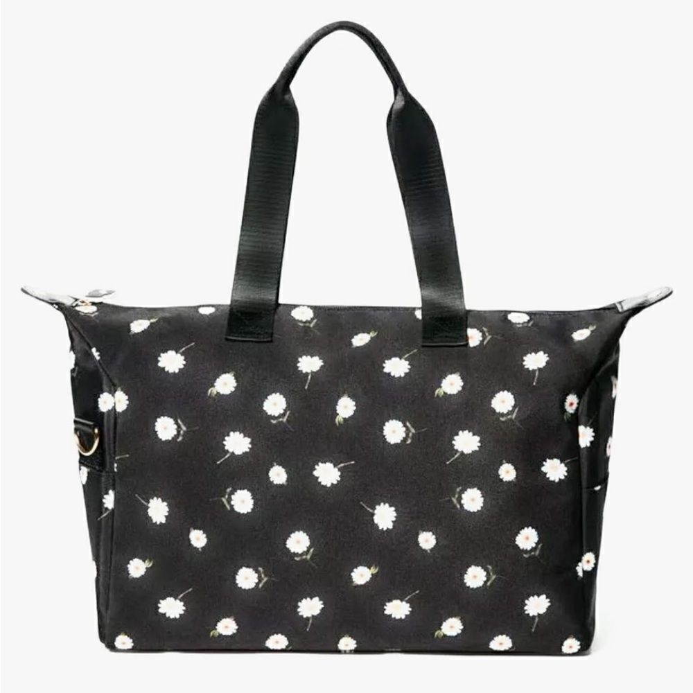 Alice + Olivia ~ Black w/ white all over Daisy Print Duffel Bag~ crossbody strap